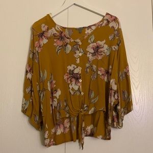 Charlotte Russe Yellow floral tie front crop top